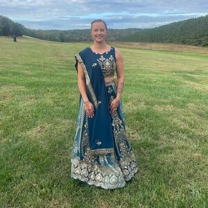 Elegant Navy Blue and Gold Embroidered Lehenga